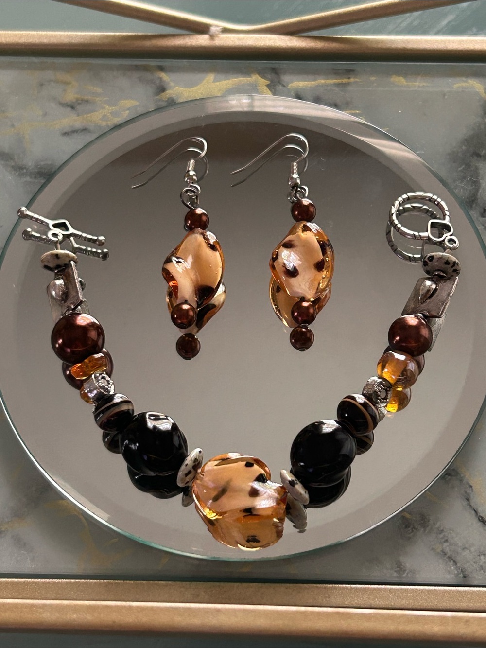 Handcrafted Carved Sapphire Bracelet and Earring Set